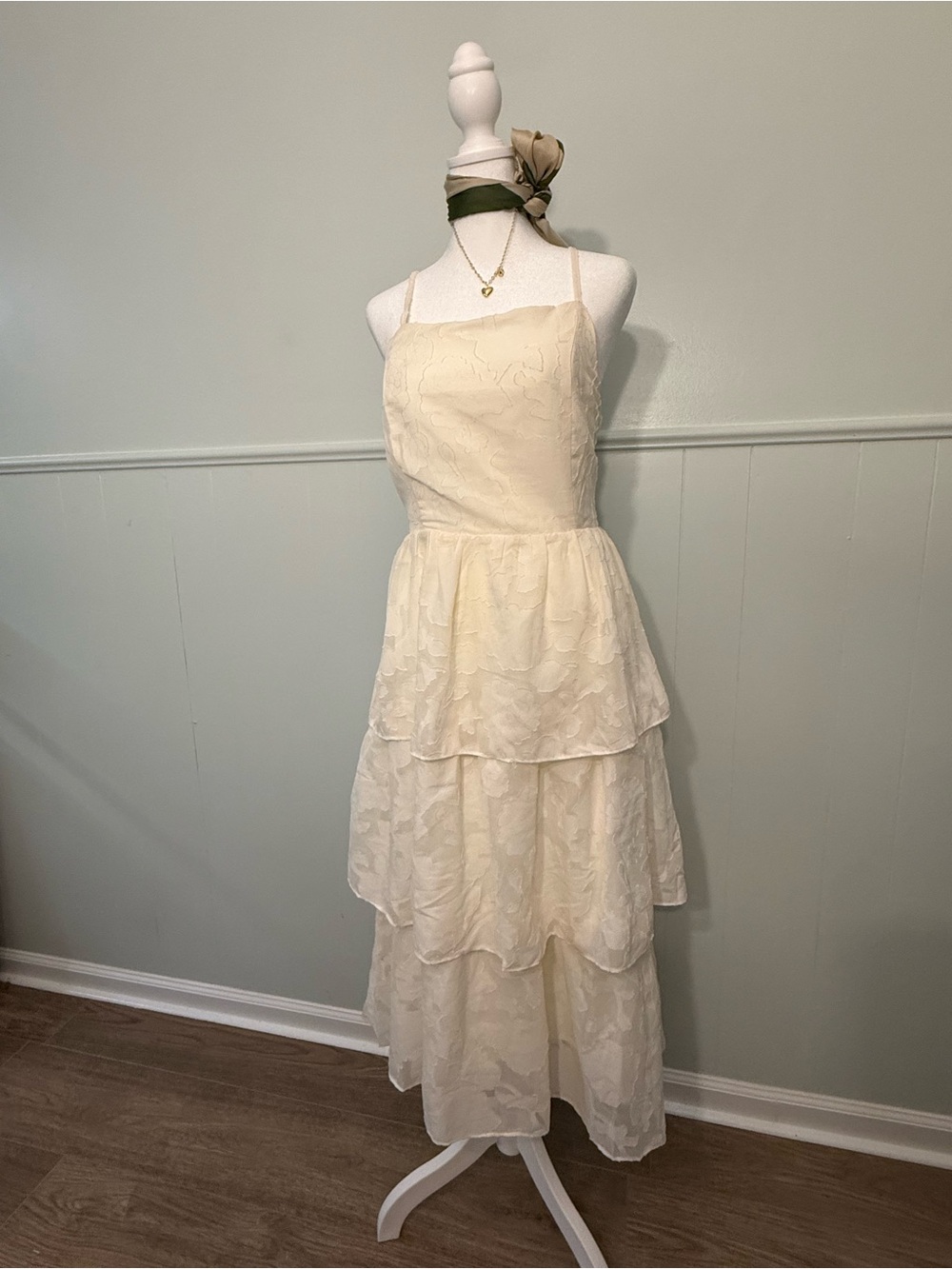 Ivory Tiered Sundress with Delicate Texture size L